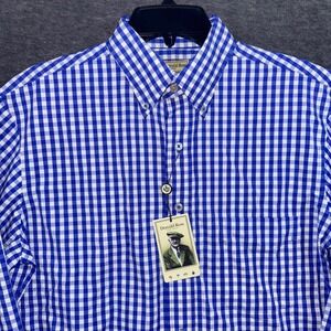 Donald Ross Sportswear Mens Royal White Gingham Button Down Shirt Size Small NEW